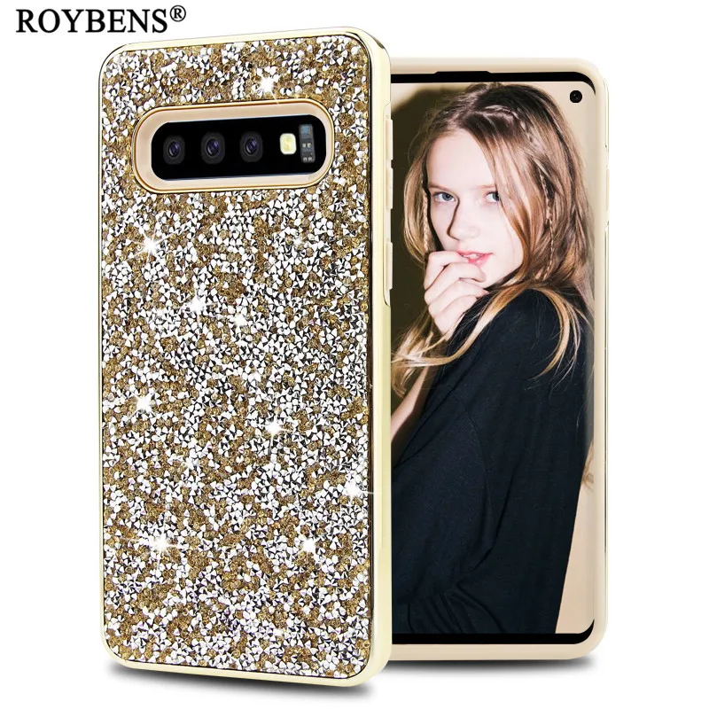 Роскошный Блеск Rhinestone Футляр для samsung Galaxy S10 плюс S10e + Heavy Duty противоударный Назад