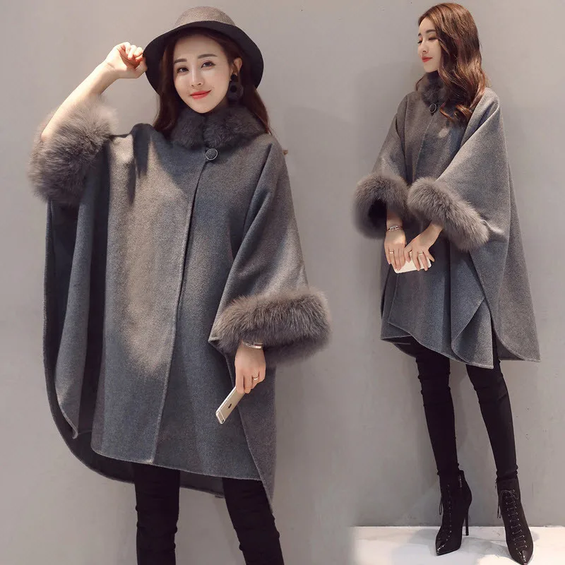 2018 Женское зимнее Новое винтажное теплое шерстяное пальто с меховым воротником