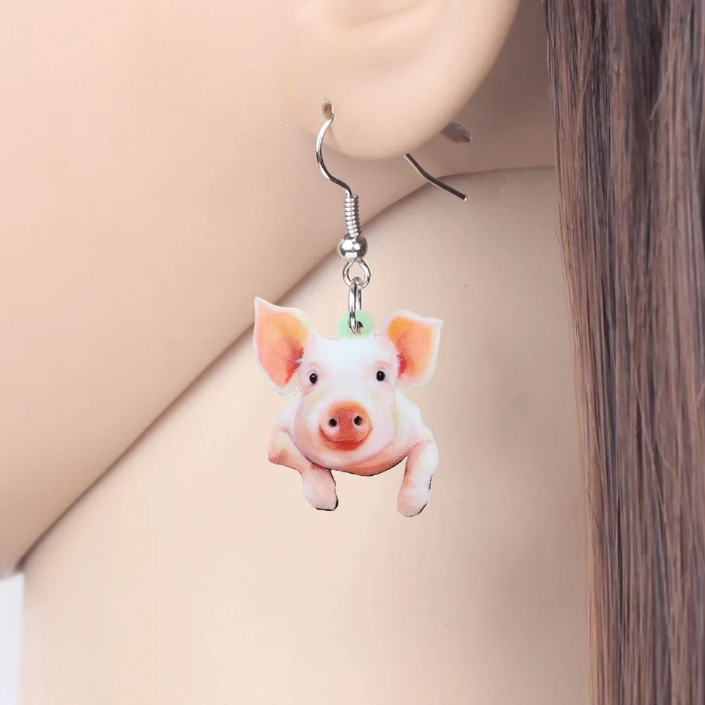 Bonsny акриловые серьги свинка Happy Pig ожерелье с цепным воротником Мультяшные фермы