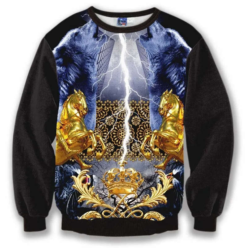 Новое поступление! Толстовка Для мужчин корона лев 3d печатных wo толстовки Мода