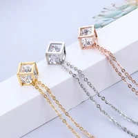 yun ruo 2018 new arrival rose gold color chic style square crystal pendant necklace fashion titanium steel woman jewelry hot
