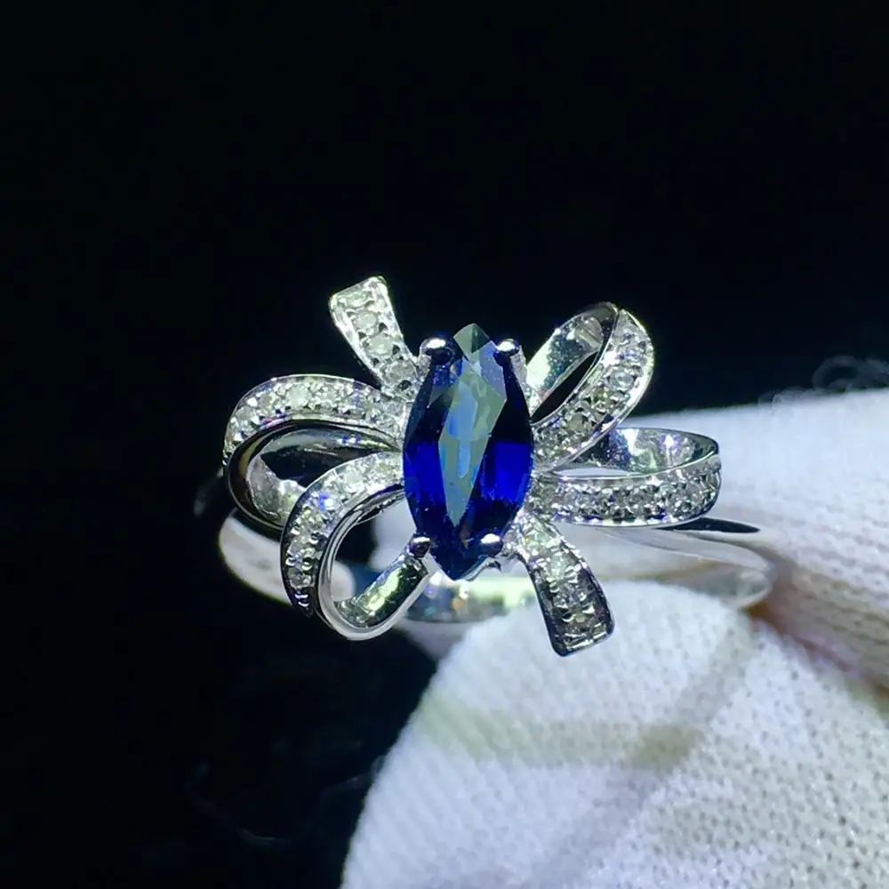 Fine Jewelry Sapphire Ring Natural 0.65ct Unheat Royal Blue Gemstone Pure 18 K Gold For Women Diamonds Rings | Украшения и