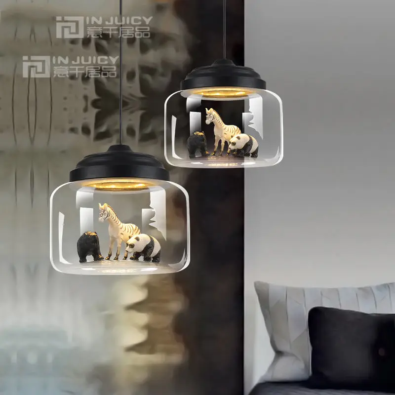 Потолочный светильник из стекла с животными люстра для детской комнаты чтения