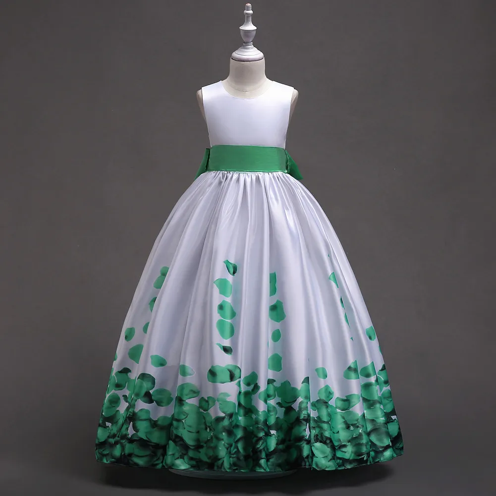Summer Children Clothing Teen Dress Green Burgundy Blue and White Girls Petal Dresses Formal for 5 To 14 Years | Детская одежда и