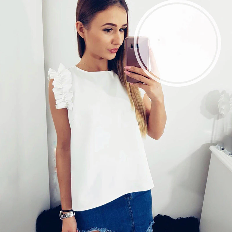 2019 летние новые модные повседневные женские однотонные рубашки с круглым