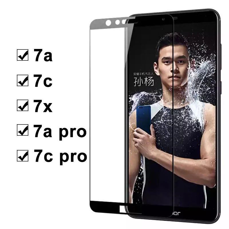 Защитное стекло для huawei Honor 7c Pro 7a 7x Honer полное покрытие a7 x7 Tremp Huawey защитный чехол