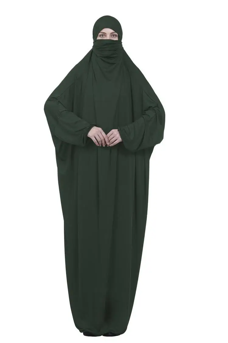 Ramadan Abaya Women Loose Bat Sleeve Burkha Khimar Dress Jilbab Islamic Salah Jellaba Prayer Long Robe Turkey Middle East - Цвет: Зеленый