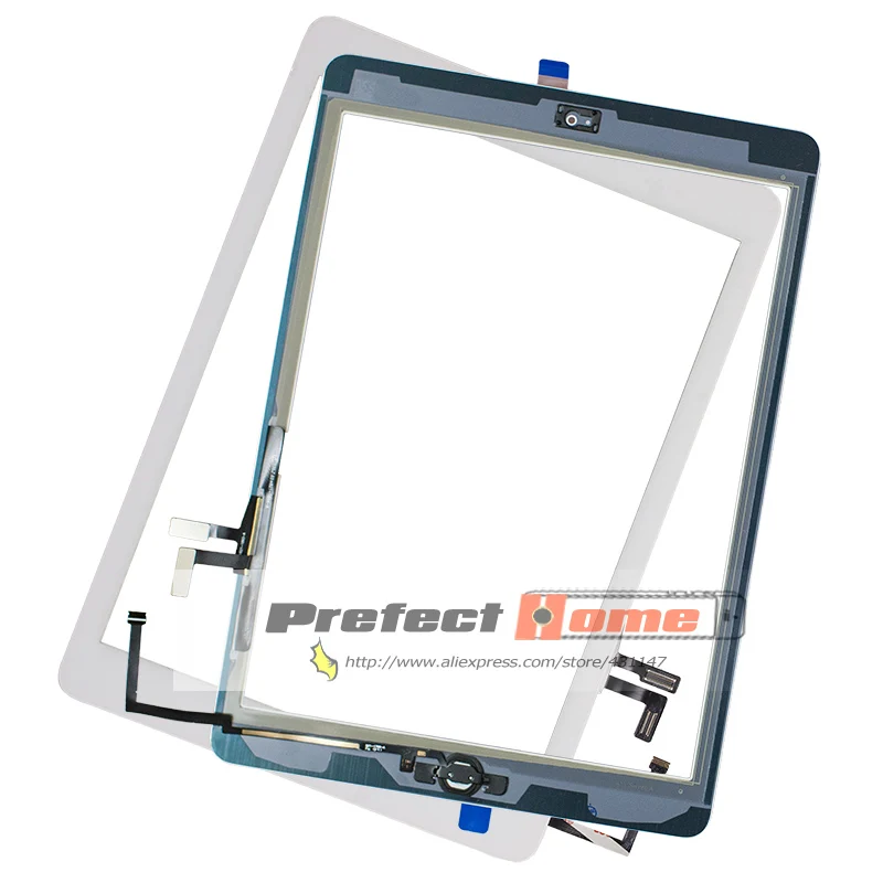 Для iPad Air1 20 шт./лот сенсорный экран дигитайзер и клей + home flexcable завершенный A1474 A1475