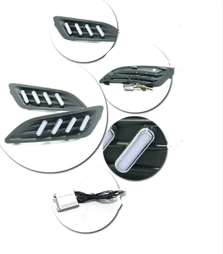 EOsuns led drl Дневной ходовой светильник передняя противотуманная фара для Ford fiesta с динамическим движущимся желтым поворотником и синим светильник