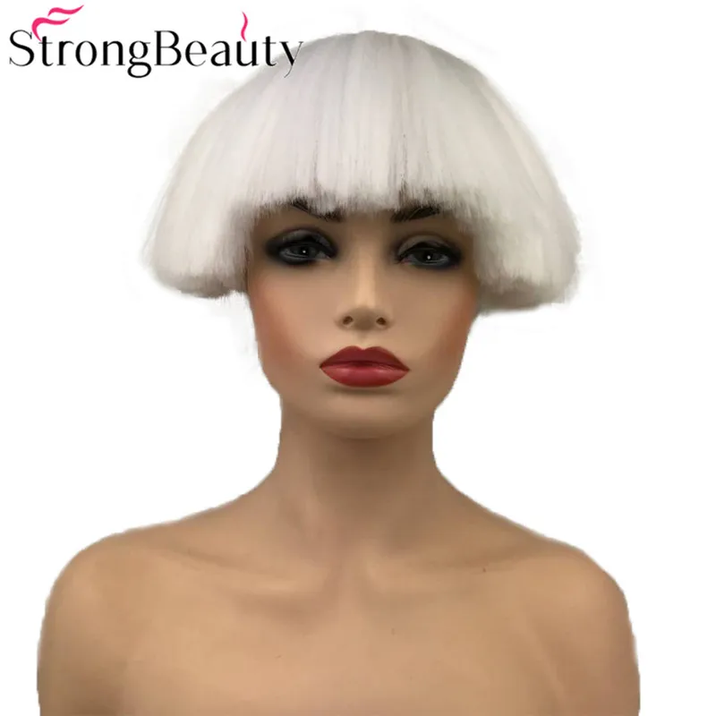 StrongBeauty короткие яки прямые синтетические парики красный/белый/Блонд/черный гриб голова парик термостойкие волосы
