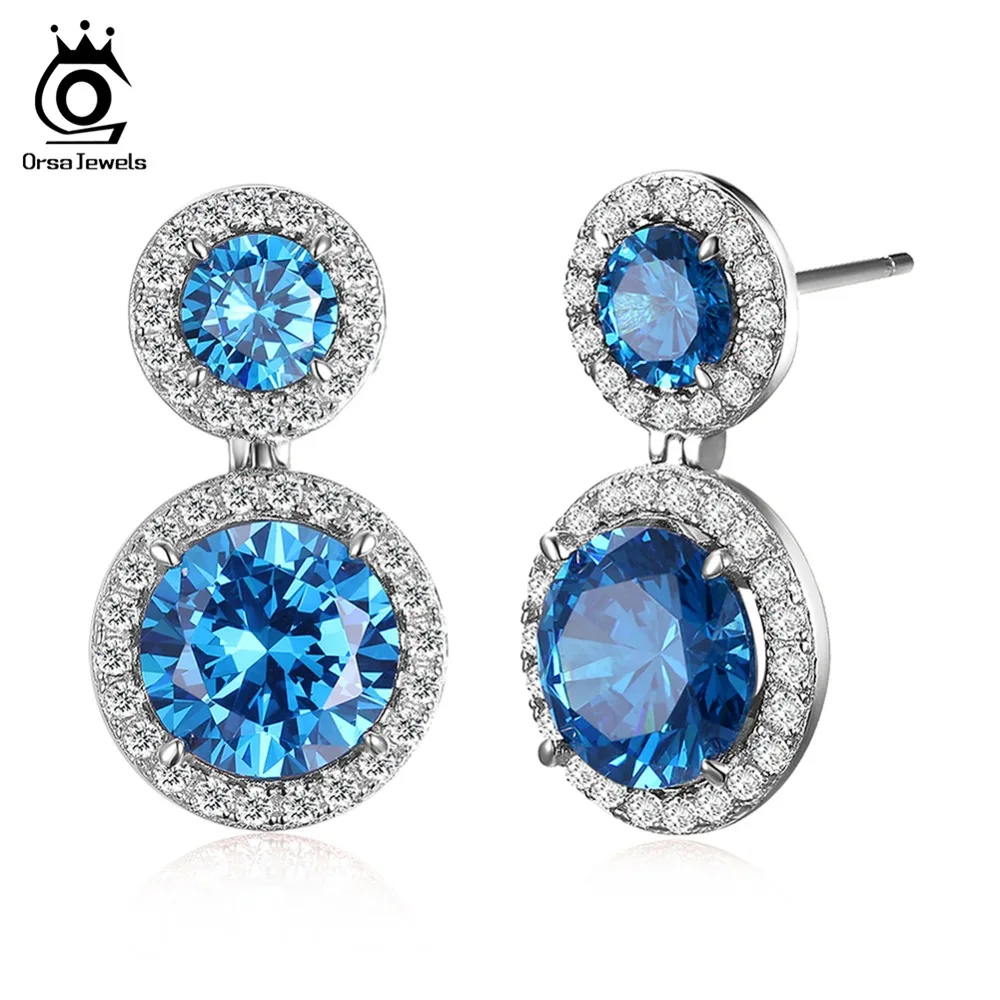ORSA JEWELS женские серебряные висячие серьги нежные синие фианиты CZ женские модные вечерние ювелирные изделия в подарок OE161