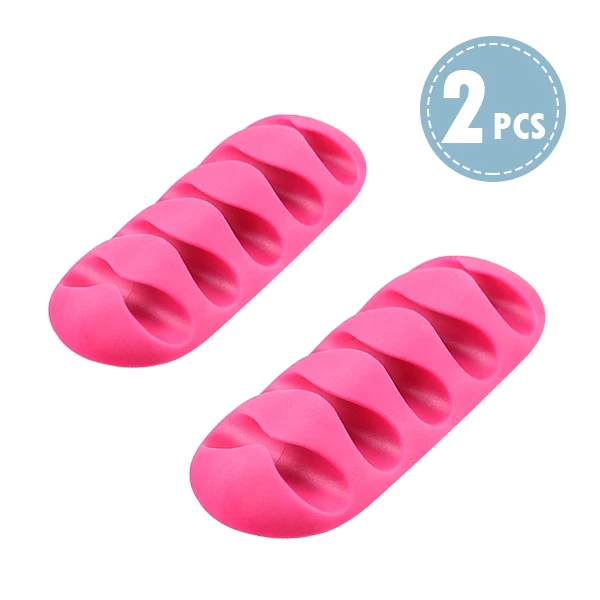 2 Pieces Pink ACCEZZ 3 шт. намотки наушников Кабельный органайзер провода мягкий силиконовый зарядное устройство держатель для хранения Зажимы USB шнур мышь 5 отверстий управление столом - Цвет: 2 Pieces Pink