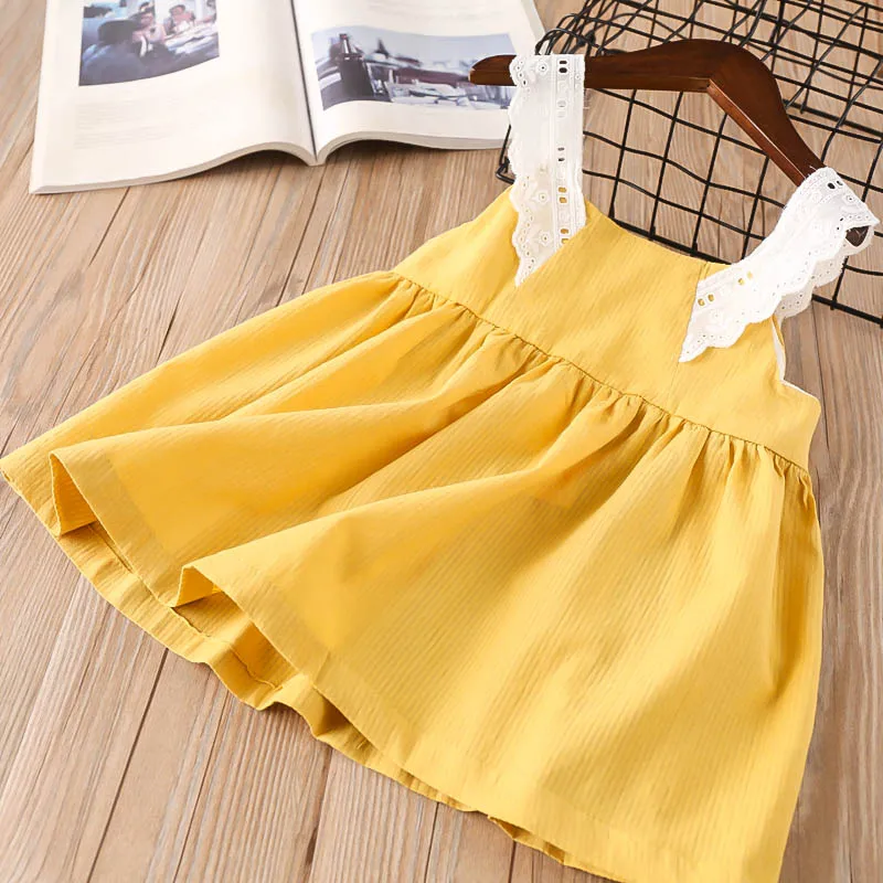 Hurave cotton causal camis dress hot sale summer Baby Girls solid lace Dress Clothes Children Sleeveless Kids button Dresses | Детская