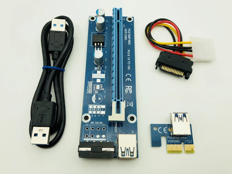 Райзер VER 008S PCI E карта PCIE 1X 16X удлинитель 60 см USB 3 0 кабель SATA 4 контактный разъем