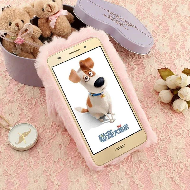 Чехол из ТПУ с пушистым мехом в форме кролика Bosilang украшенный стразами хороший