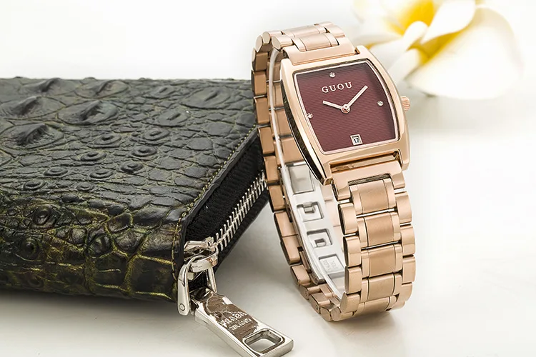 Оригинальный Женский маленький Прямоугольный циферблат GUOU ремешок для часов из