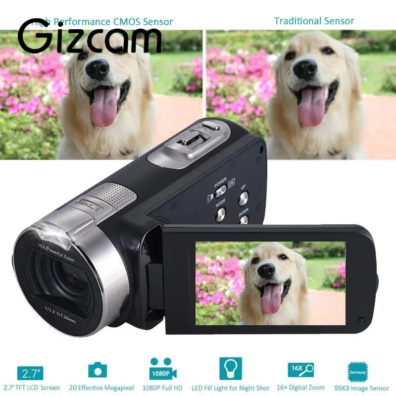 Gizcam HDV 312P 2.7'' inch 24.0MP Digital Camera 1080P 16x Zoom DV 270 Degrees Rotate Screen With Microphone Speaker UK/US Plug |