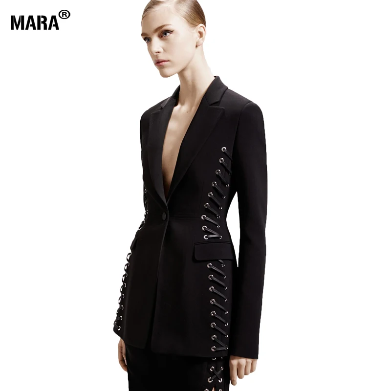 Модный бандажный Блейзер женская одежда европейский дизайн струн с ушками