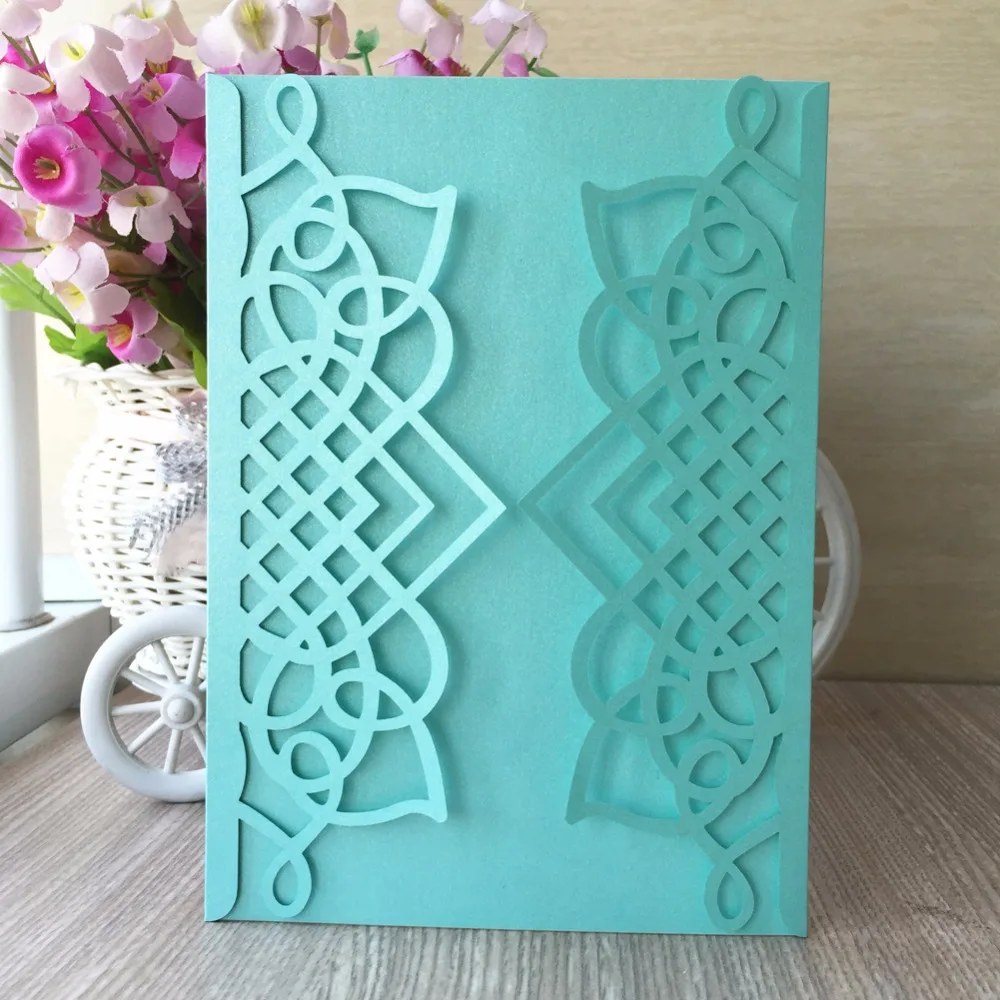 

30pcs Chic Tiffany blue color Shiny paper Wedding Invitations Card Name Card Business Invite Card Decoration Birthday Party