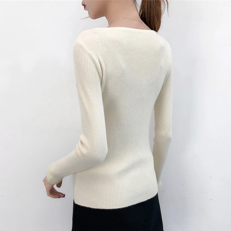 2018 Fall Fashion Sweater Women Korean Solid V-Neck Drawstring Knitted Casual Long Sleeve Pullover Tops Womens Clothes | Женская одежда