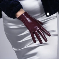 21cm patent leather gloves short section emulation leather mirror bright wine red dark red purple red touchscreen female wpu90