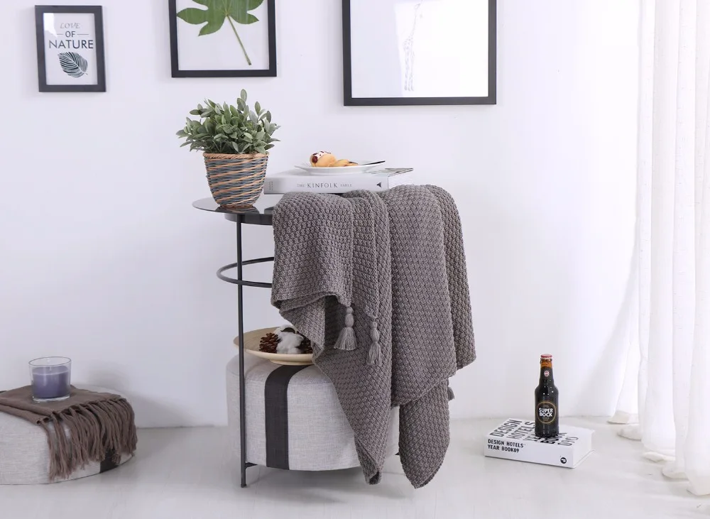 Новое теплое хлопковое мягкое вязаное одеяло с кисточками Пледы для дивана