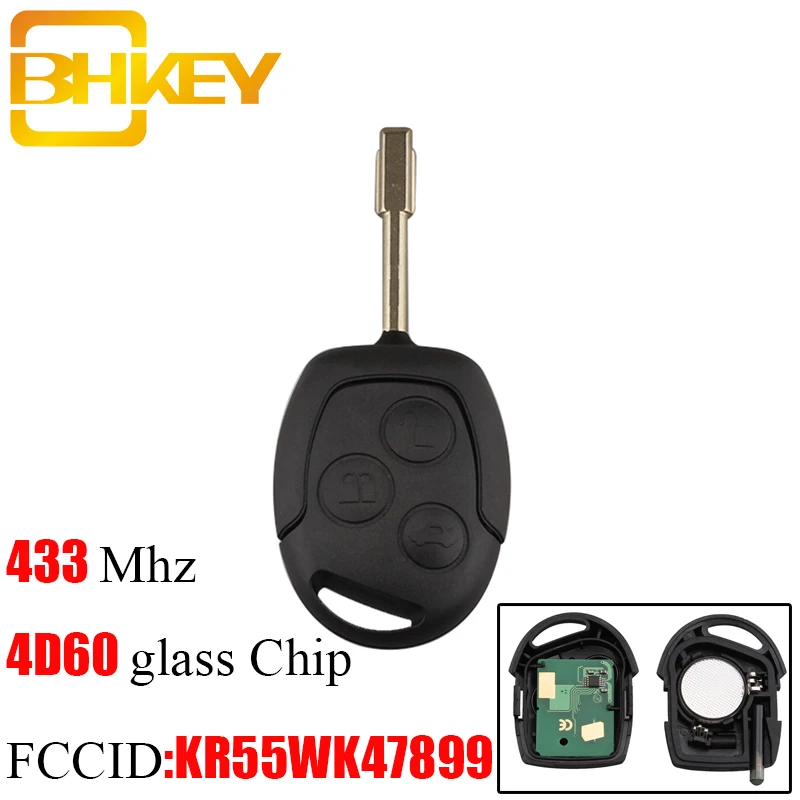 Запасной дистанционный ключ брелок от машины BHKEY 3 кнопки чипсет 4D60 433 МГц для Ford