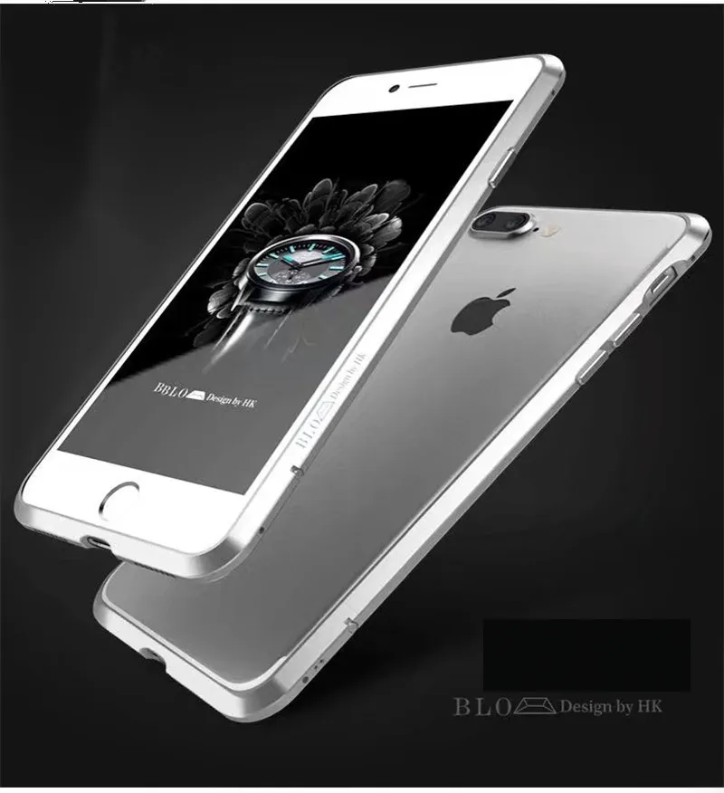Роскошный бренд BOBYT Алюминиевый металлический бампер для iPhone 8 7 Plus чехол в форме колонки рамка с металлической кнопкой - Цвет: Silver