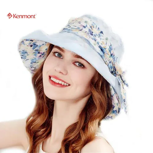 

Kenmont Korean Women Fashion Sun Protection ladies Wide Brim Beach Silk Bucket Casual Anti-Uv Hat And Caps 3304