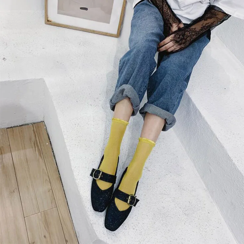 Ультратонкие летние сетчатые носки со складками для девочек в литературном