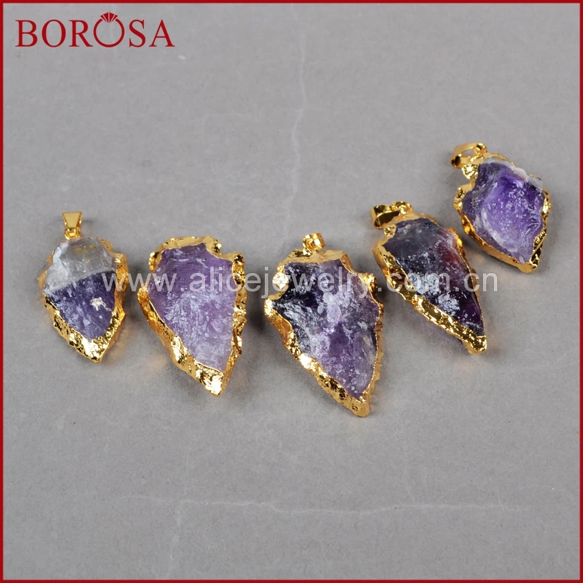 

Borosa, кулон аметисты золотистого цвета в форме стрелы, кулон из кристаллов Druzy, ювелирное изделие G0697