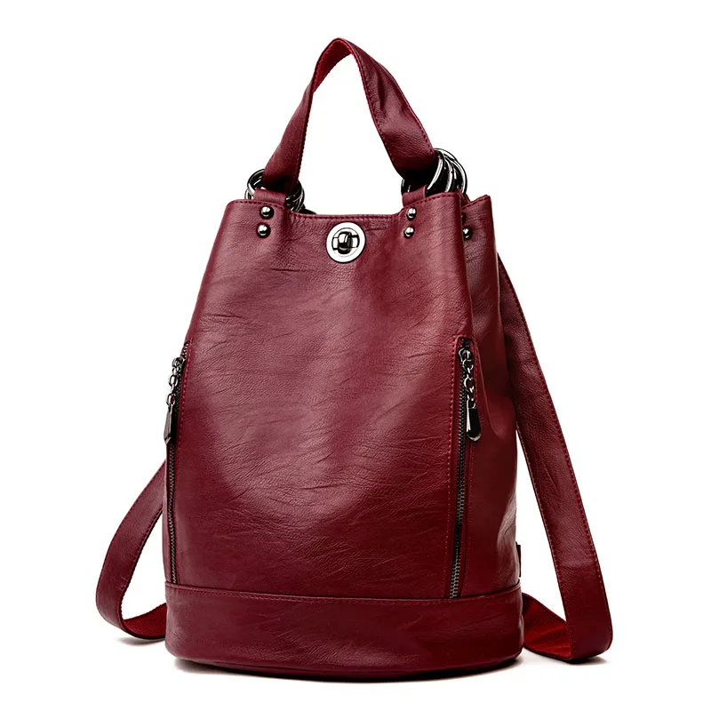 Бургундия Женский рюкзак mochila feminina, повседневный многофункциональный женский кожаный рюкзак, женская сумка через плечо, сумка для путешествий - Цвет: Бургундия