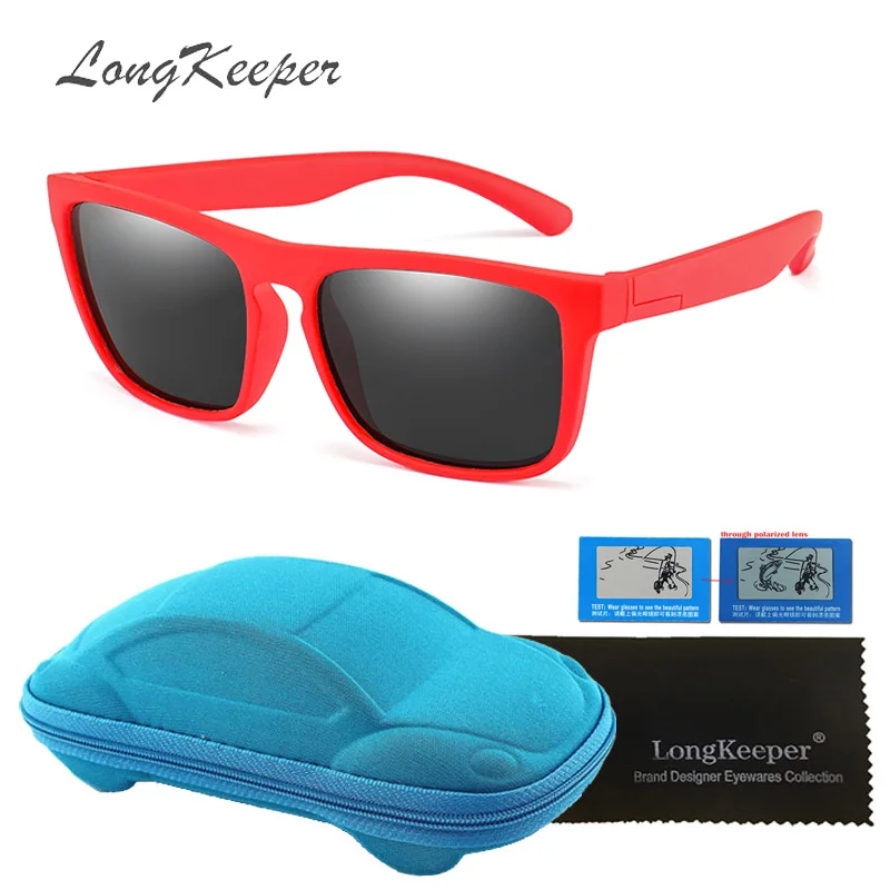 red grey Longkeperer квадратные поляризованные солнцезащитные очки для детей с чехлом покрытие зеркало силиконовые TR90 очки детские Gafas de sol Box UV400 - Цвет линз: red grey