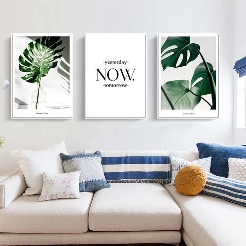 

Tropical Green Plant Nordic Canvas Painting Now Letter Wall Art Print Picture Home Decor Poster Living Room Bedroom Decor