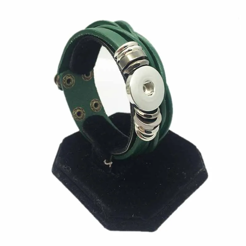 dark green 18mm Настоящий кожаный браслет 135 ручной работы 12 мм 18 мм браслет на застежке-кнопке очаровательные ювелирные изделия для женщин и мужчин подарок - Окраска металла: dark green 18mm