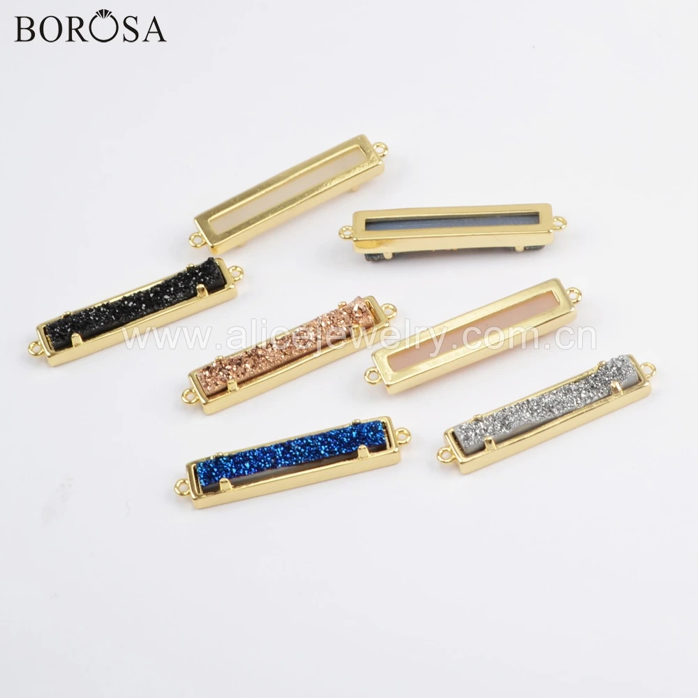 BOROSA 5 шт. золотой ободок коготь прямоугольник натуральный Агаты Титан Радужная Друза коннектор друзовый двойные подвески для ожерелья ZG0405