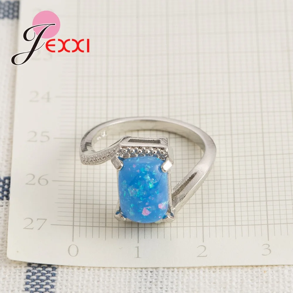 OPAL New Style Wholesale Retail Square Blue Fire Opal Women Rings Size 6 / 7 8 9/10 925 Sterling Silver Gift Ring | Украшения и