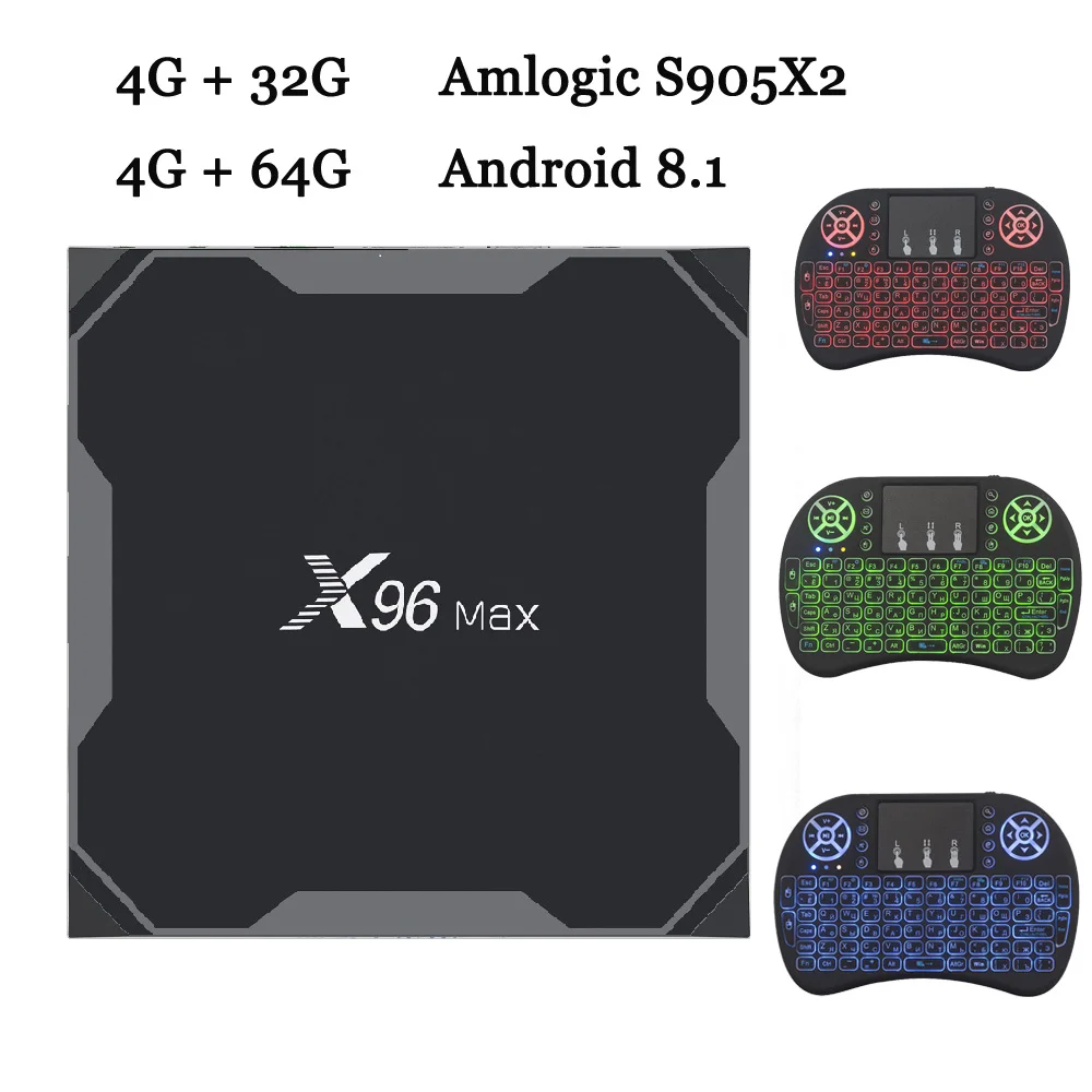 ТВ-приставка X96 MAX Android 8,1 4 Гб 64 Гб четырехъядерный процессор Amlogic S905X2 Smart tv 2,4G& 5GHz Dual Wifi Bluetooth 1000M 4K телеприставка X96max