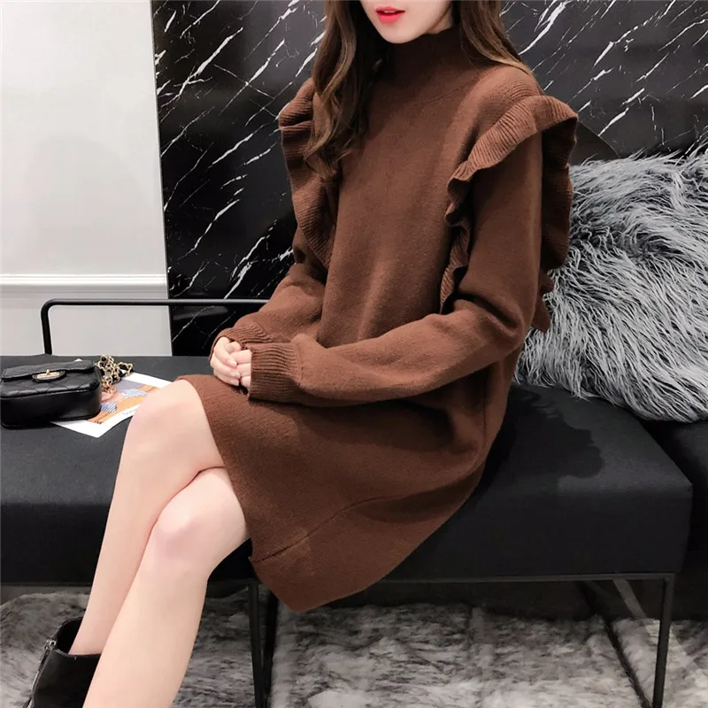 Новая женская вязаная одежда длинный свободный пуловер однотонный теплый свитер