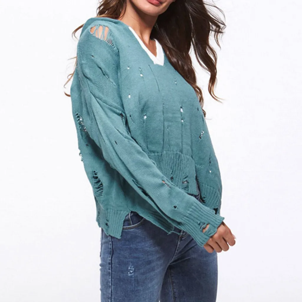 Женская толстовка с капюшоном вязанный цветной пуловер дырками топ блузка