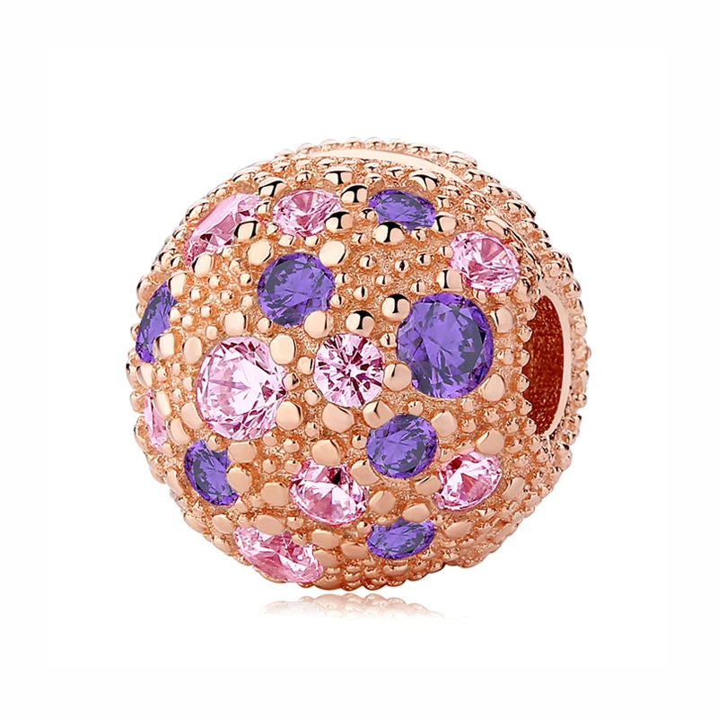 Pink Cosmic Stars Оригинальные бусины из стерлингового серебра 925, Очаровательные Подвески с цветущими звездами любви, хрустальные пробки, подходят для браслетов Pandora, Женские Ювелирные изделия DIY - Цвет: Pink Cosmic Stars