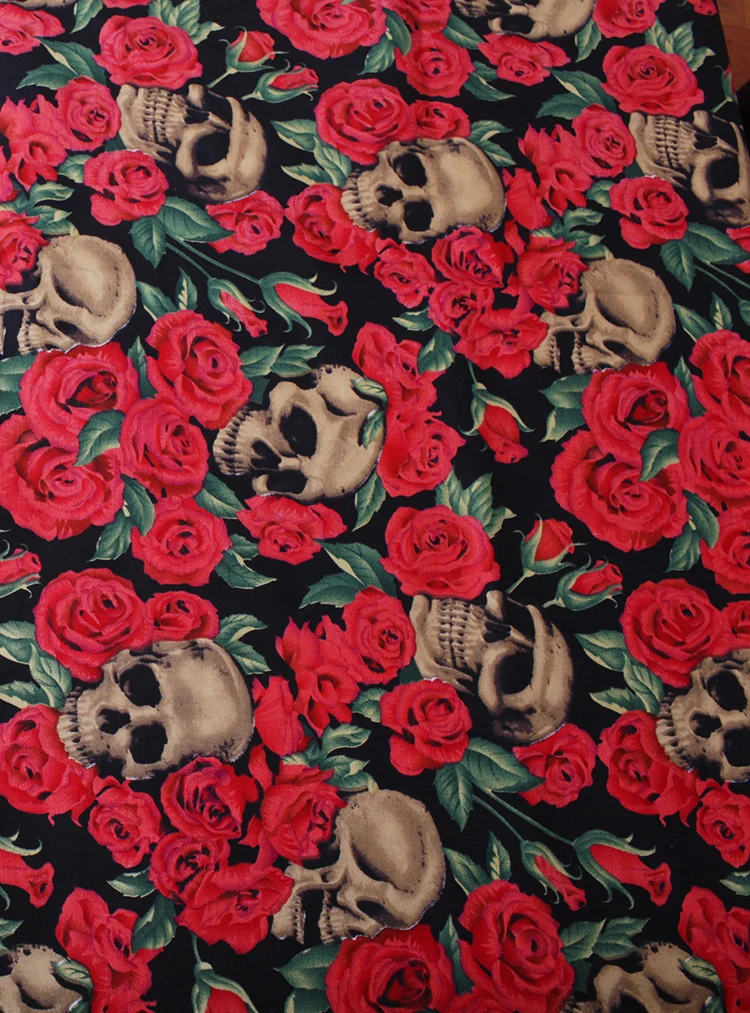 100х14 0 см/39 &quotx 55&quot Роза череп эластичный Поплин Ткань|sewing cloth|fabric diypoplin fabric |