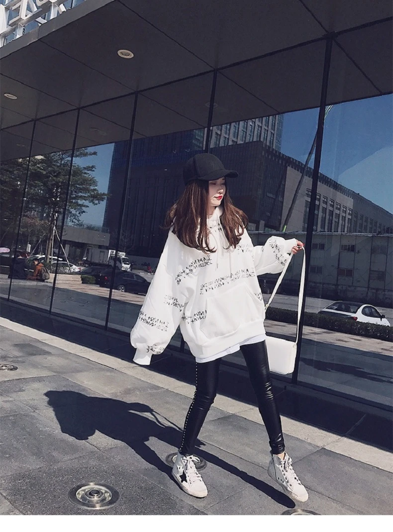 Женские толстовки с капюшоном,, длинные, с буквенным принтом, свободные, Harajuku, толстовки для женщин, корейский стиль, Ulzzang, женская одежда для отдыха