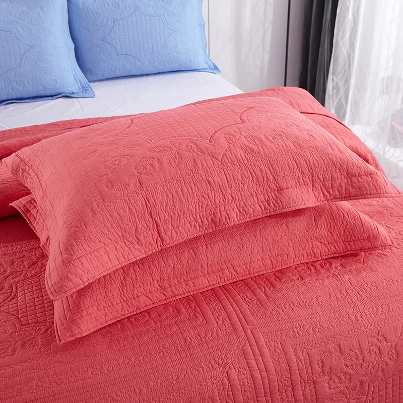 LeRadoreCustom Red Solid Quilting Bedspread Coverlet 3pcs Cotton Stitching Bed Linens Motel Home Hotel Set Pillowcases | Дом и сад