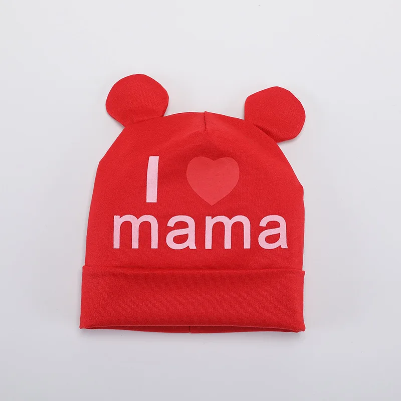 red love mama Мультфильм милый медведь ухо Шапки для мальчиков и девочек Детские хлопковые прочная Чашка мягкая теплая шапка милыми ушками Демисезонный ребенка и детская шапочка Кепки s - Цвет: red love mama