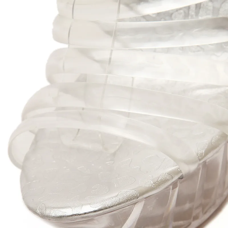 Летние пикантные прозрачные сандалии с ремешками из ПВХ на платформе женская