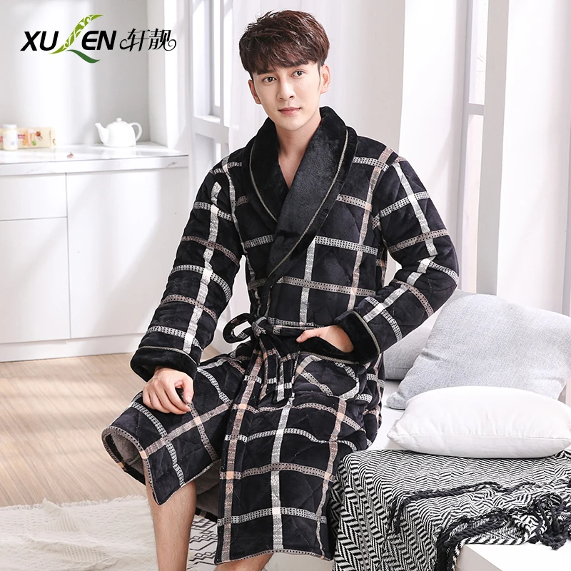 Мужской зимний банный халат фланель для сна и отдыха плюс размер домашняя Ночная
