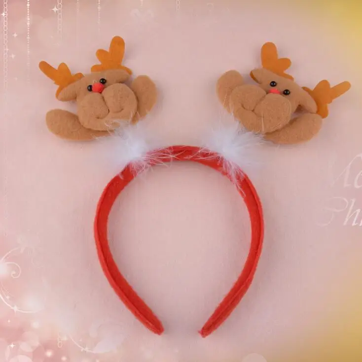 

Free Shipping 100pcs/lot Red antlers headband with white fluff