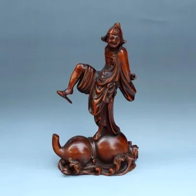 

Boxwood solid wood carved gourd Ji Gong, antique home furnishing ornaments.