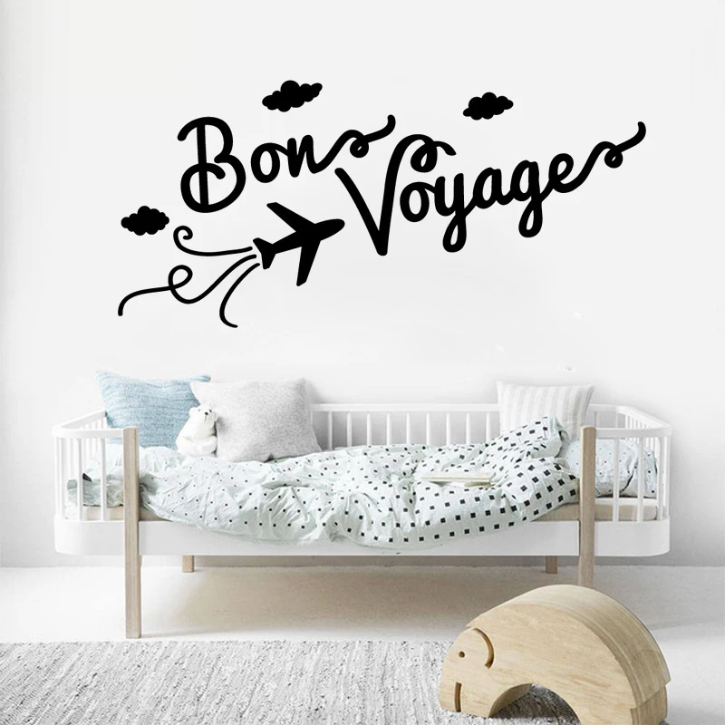 

Family Wall Decal Quotes Bon Voyage Vinyl Wall Stickers For Livingroom Plane Cloud Pattern Interior Home Decor DIY Mural SYY930